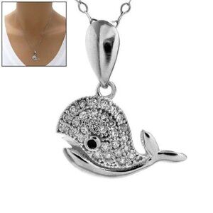 STYLISH STERLING SILVER WHALE PENDANT WITH CZ